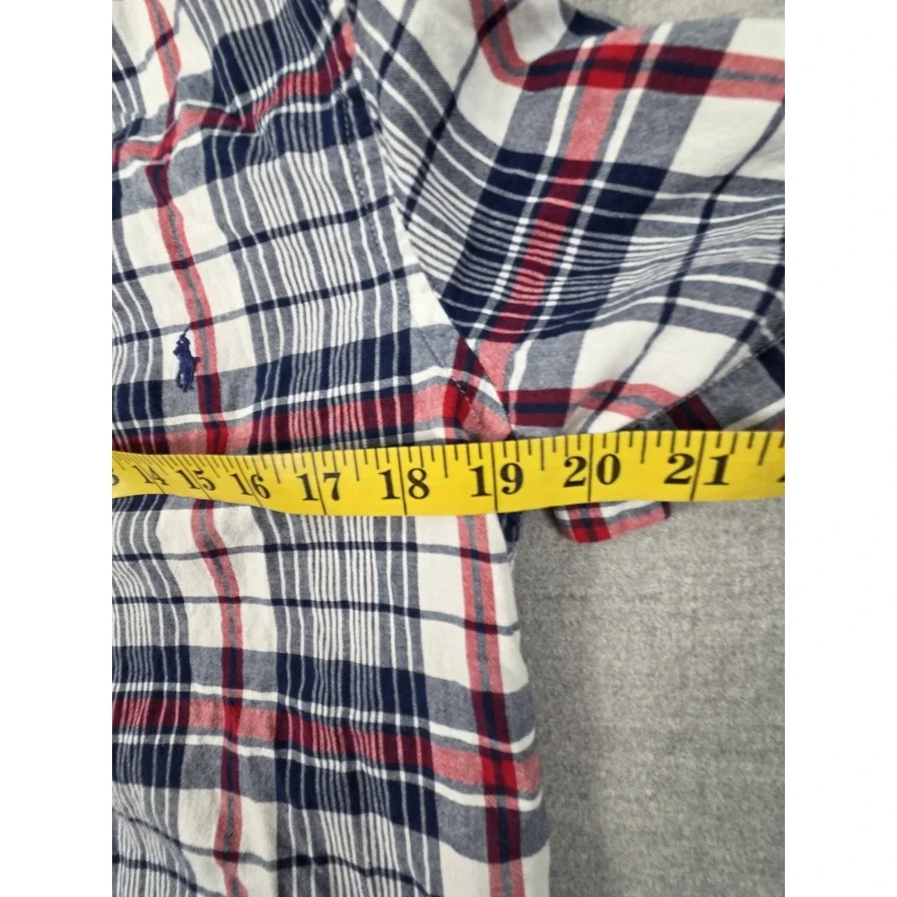 RALPH LAUREN Boys XL 18-20 Button Up SHIRT Short Sleeve RED White Blue PLAID